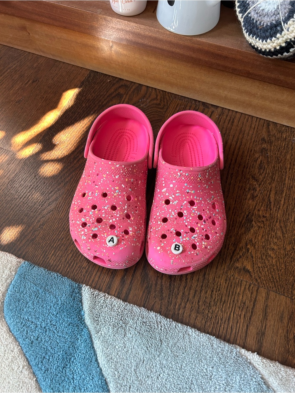 Crocs Kids Pink Paint Splatter Clogs Size J3